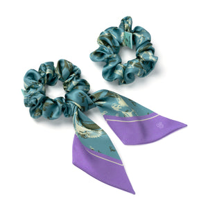Silk Scrunchie & Bow Scrunchie Set - Teal