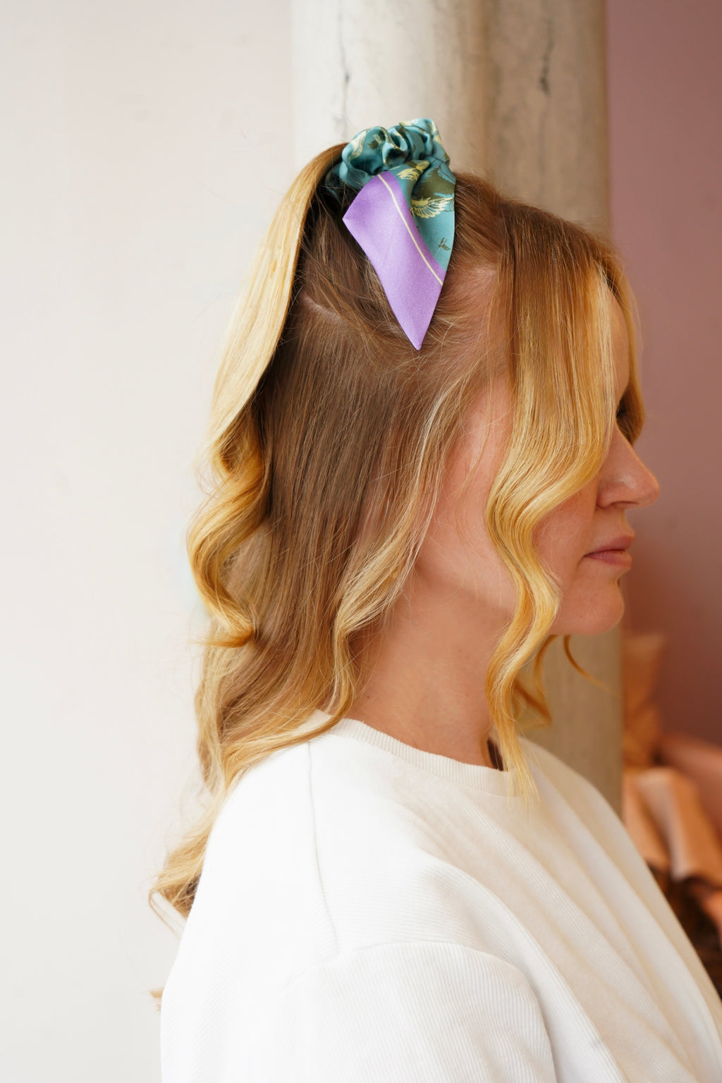 Silk Scrunchie & Bow Scrunchie Set - Blush Pink