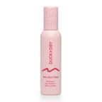 Pink bottle of Duck Dry pre-heat prep product on a white background