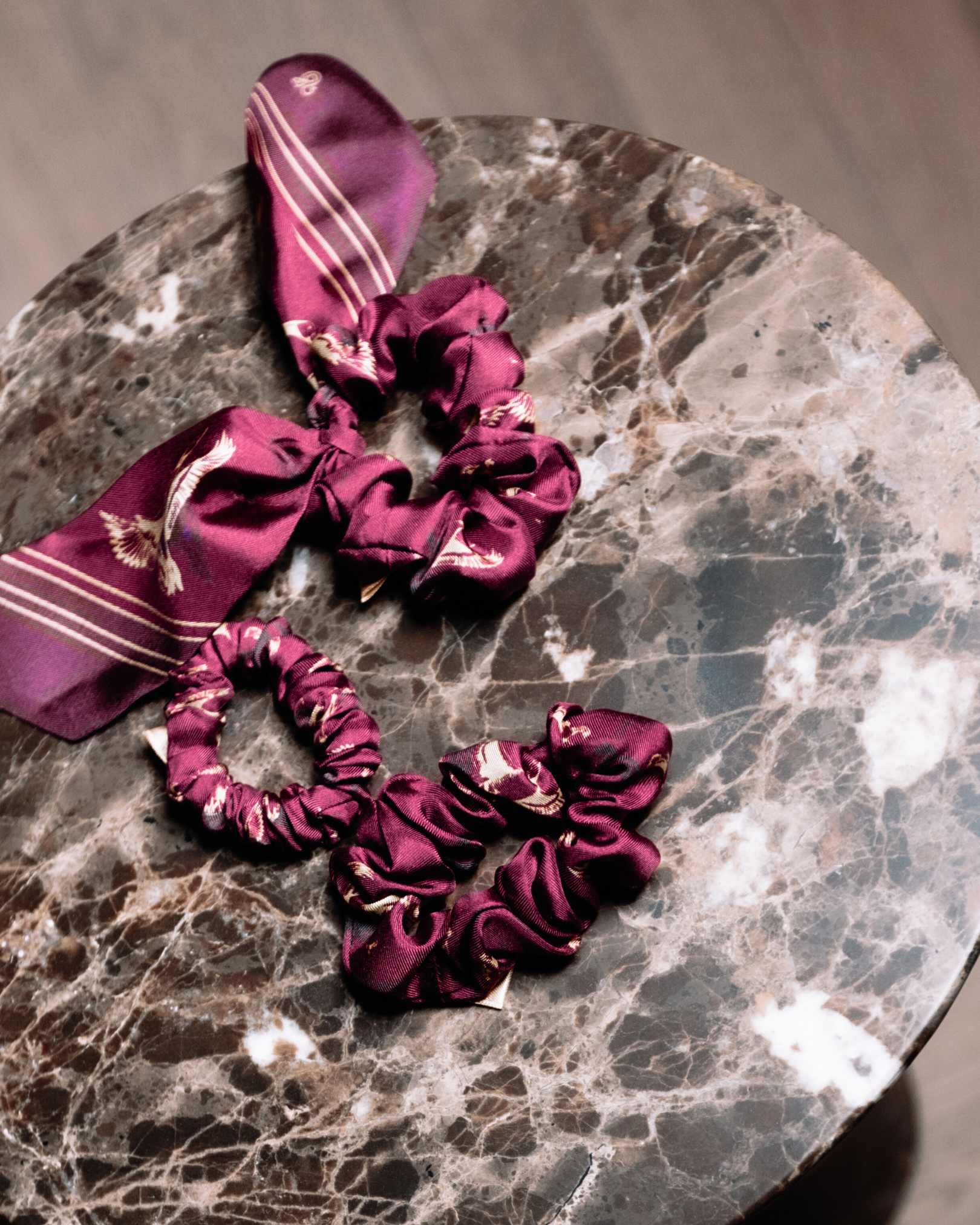 Silk Scrunchie With Bow - Burgundy