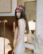 Silk Sleep Mask & Bow Scrunchie Set - Burgundy