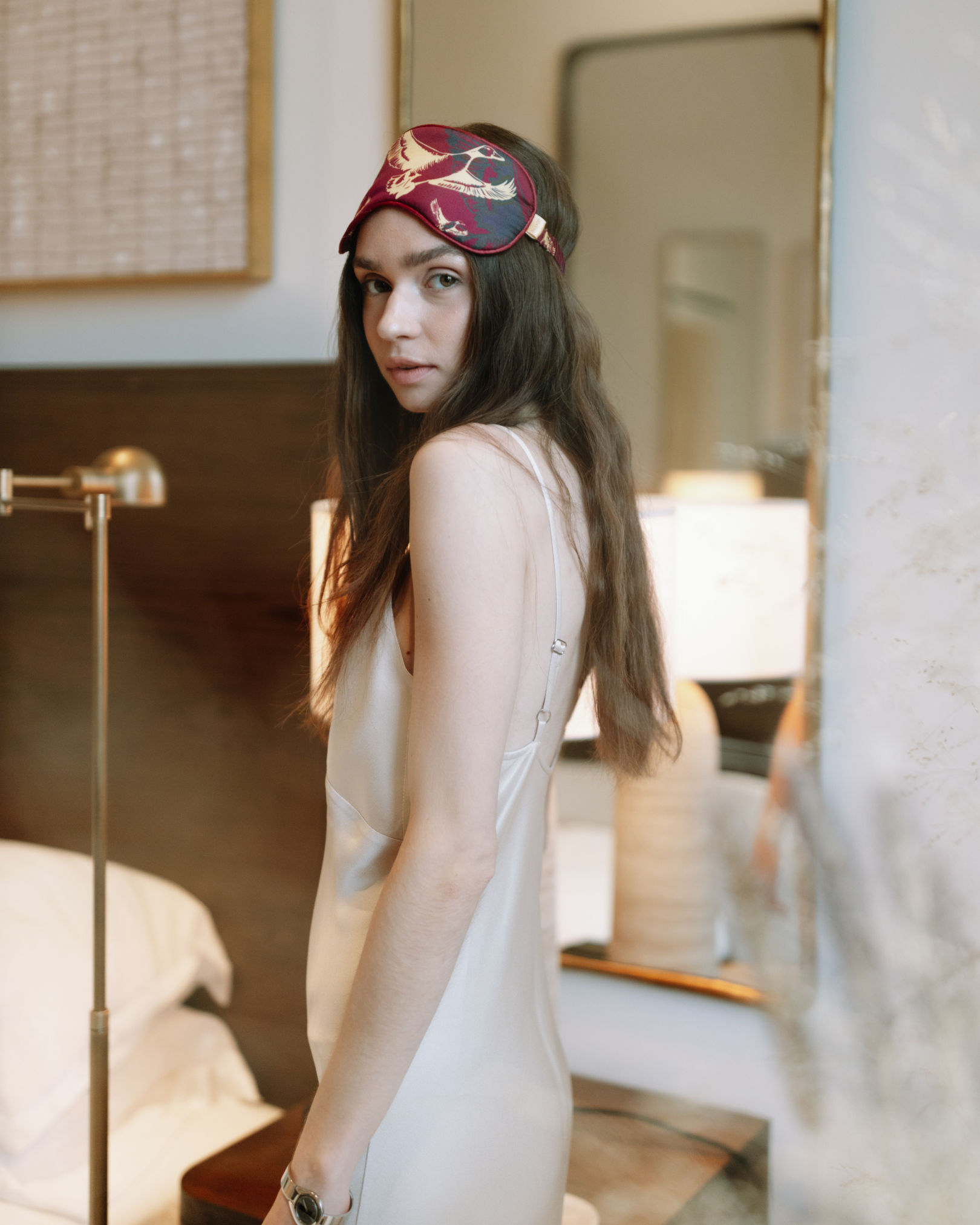 Silk Sleep Mask & Bow Scrunchie Set - Burgundy